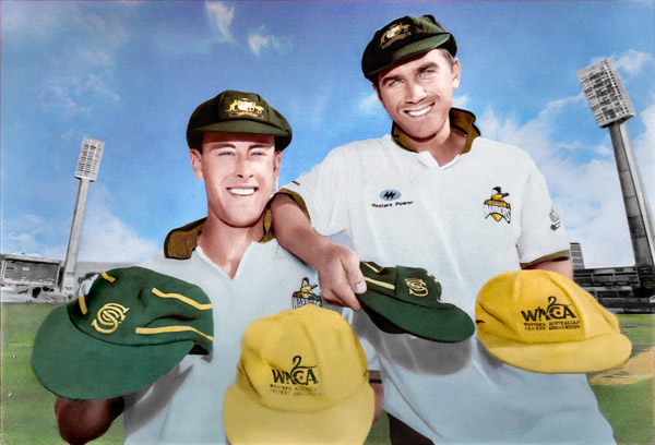 Restoration and colourisation of a faded photo with two cricket players